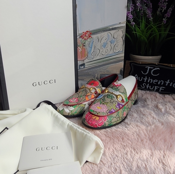GUCCI Jordaan Multicolor Supreme GG canvass floral print  malaga kid Loafers - Picture 1 of 16